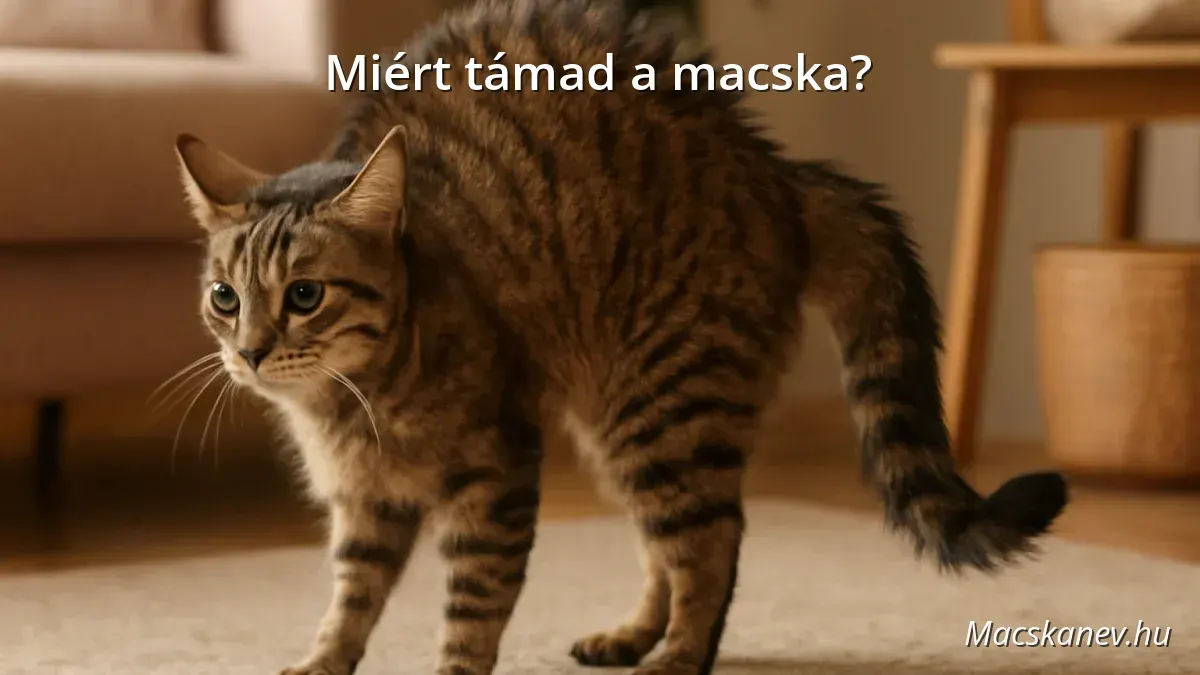 Macska támadás előjelekkel, felborzolt szőrrel és felfelé görbült háttal