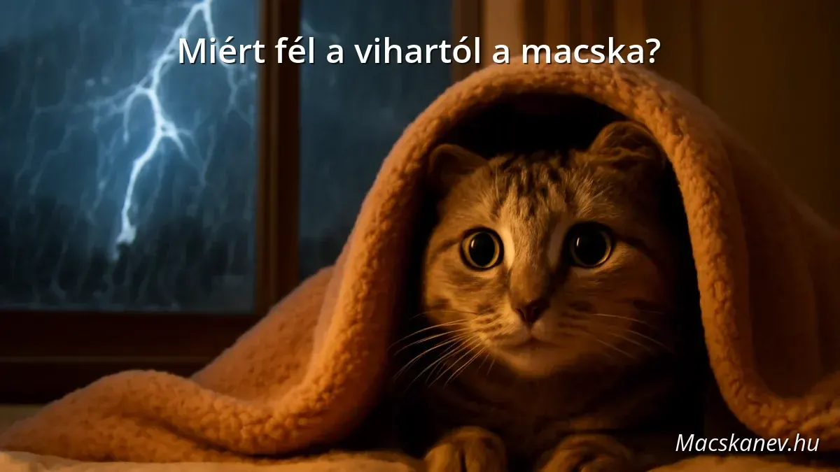 Félelmetes vihar idején elbújó macska egy takaró alatt